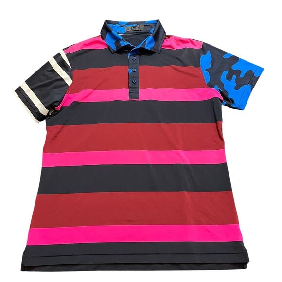 G/FORE Golf Shirt Mens M Multicolor Mixed Media Polo Jersey Striped Short Sleeve - Picture 1 of 7